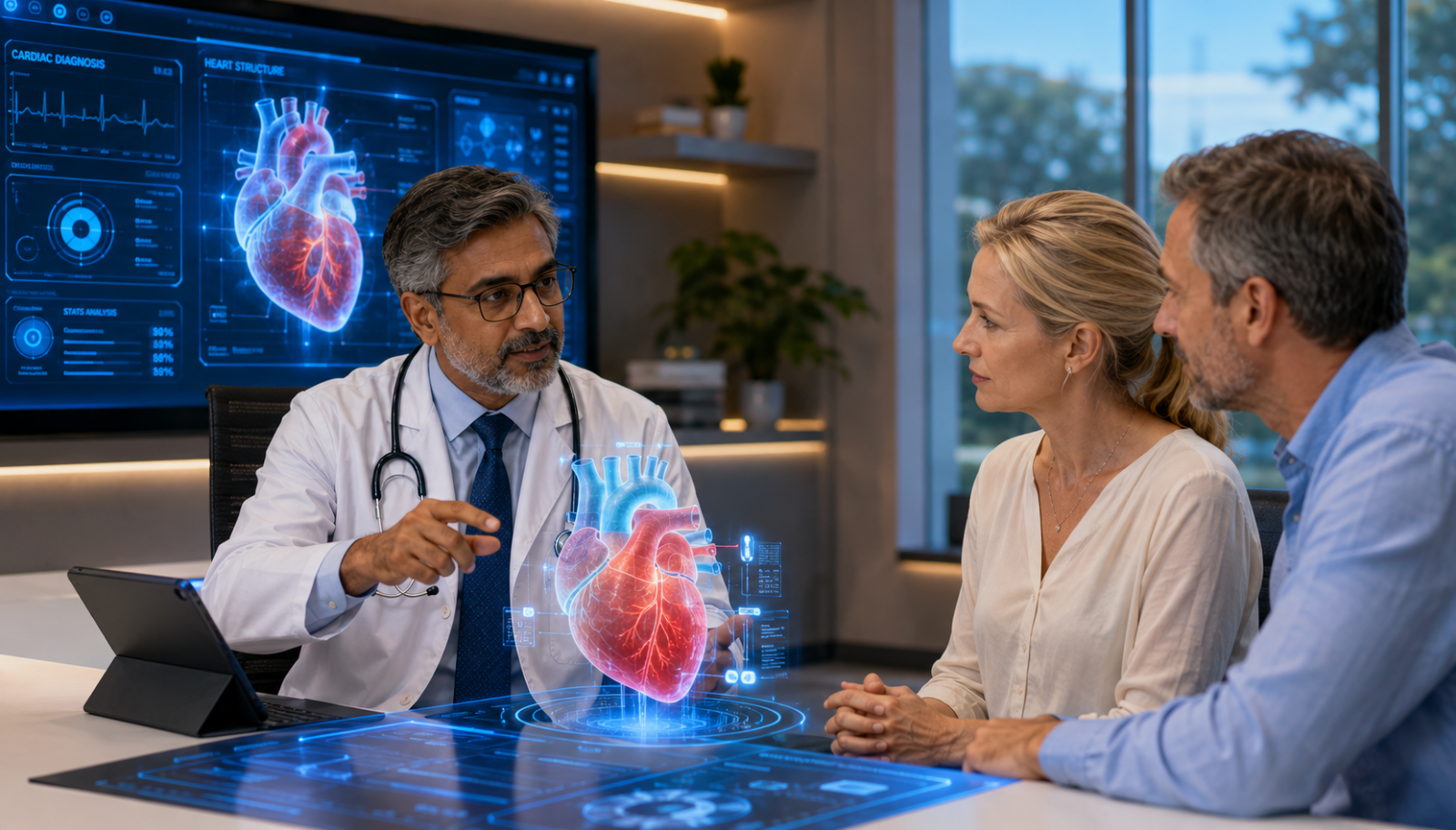 Experienced Indian cardiac surgeon consulting an international patient before heart surgery.