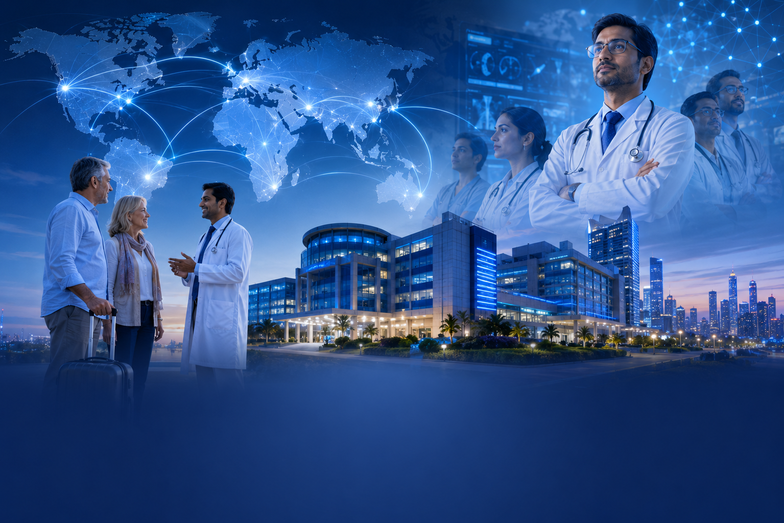 Global healthcare network connecting international patients with hospitals in India through digital marketing
